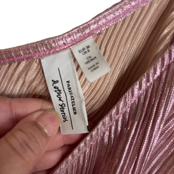 & Other Stories Pink Metallic Micro Pleated Spaghetti Strap Slip Dress - Picture 4 of 8